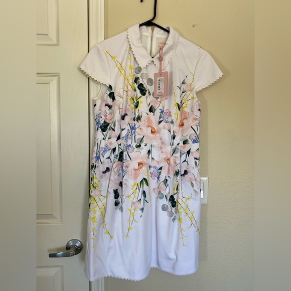 Ted Baker Elegance Print white fit and flare white dress - Picture 5 of 8